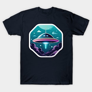 Cute UFO Flying Saucer with clouds T-Shirt